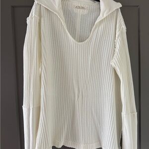 Free People White Ribbed Knit Long Sleeve